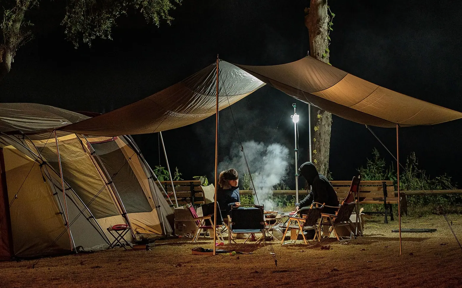 People, camping and tent